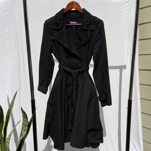Black Double-Breasted Swing Trench Coat
